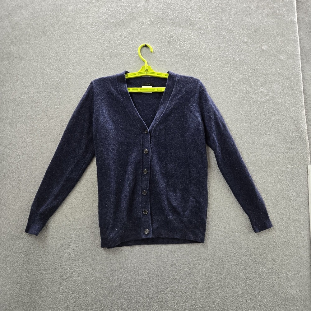 J.CREW Women Cardigan M Navy Blue Merino Wool Button Old Money Preppy